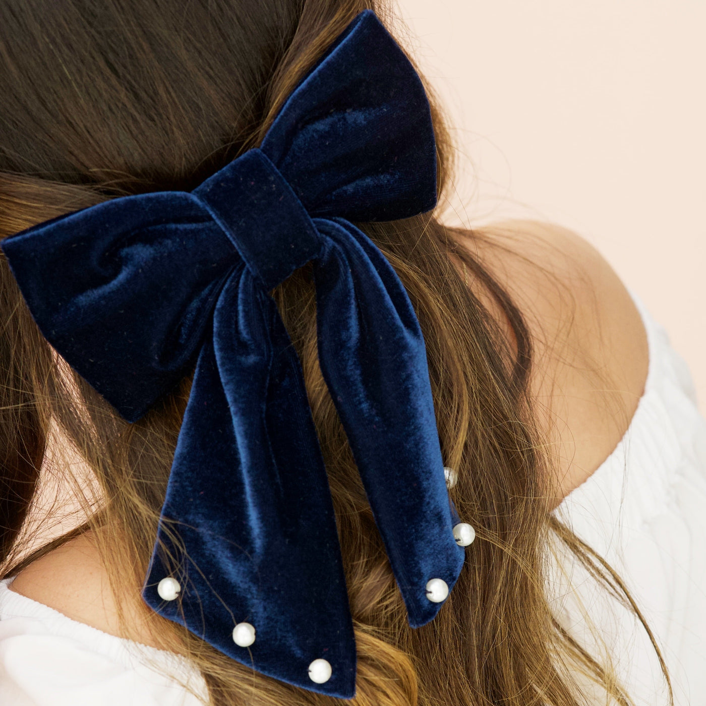 Moño - Large Blue Bow / pearls