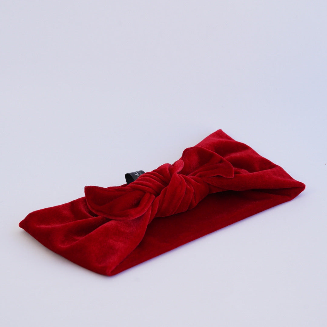 Banda para el cabello en terciopelo rojo, con detalle de moño